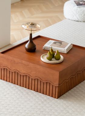 HC法式复古实木茶几2025新款客厅家用中古边几简约方形小桌子