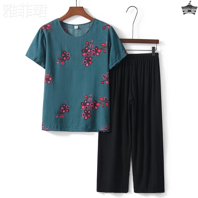 中老年夏装套装老年妈妈棉绸衣服老太太奶奶短袖上衣老年人两件套