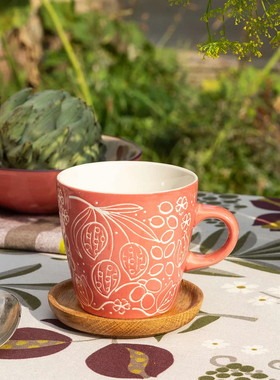 FQR LIVING瑞典GUDRUN SJODEN粉色Botanic手工制作雕刻叶子咖啡杯