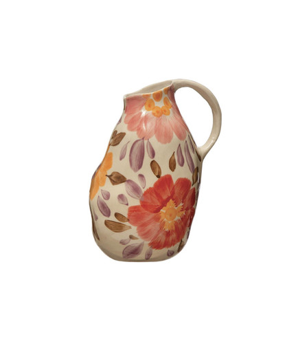 FQR LIVING丹麦Bloomingville手工制作绘画陶器水壶造型花卉花瓶