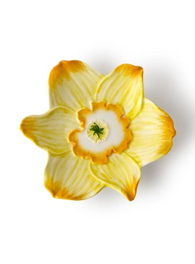 FQR LIVING澳大利亚GEWURZHAUS手工制作绘画陶器水仙花黄花朵盘子