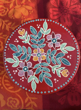 FQR LIVING瑞典GUDRUN SJODEN艺术家手工制作绘画陶器花卉糕点盘