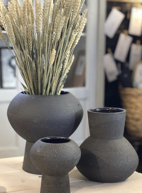 FQRLIVING瑞典ERNST手工制作黑沙土花瓶客厅装饰北欧简约花器陶罐