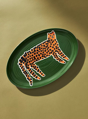 FQR LIVING日本艺术家Marcello Velho手工制作绘画陶器走秀豹子盘