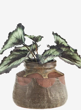 FQRLIVING Fern美式乡村自然反应釉红色陶器纹理花瓶 家居装饰