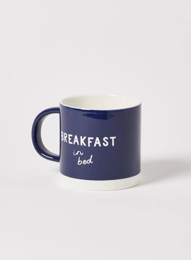 FQRLIVING手工制作印刻白色字母带海军蓝色调陶瓷水杯 马克杯