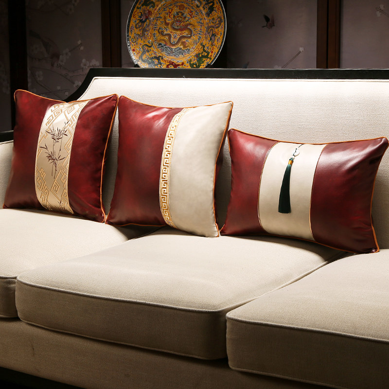 科技布皮质抱枕靠垫现代中式客厅皮沙发靠枕床头靠包腰枕靠背垫套