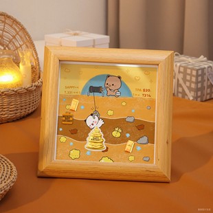 挖金摆件黄金矿工小相框diy画创意礼物淘金收纳金条金豆展示摆台