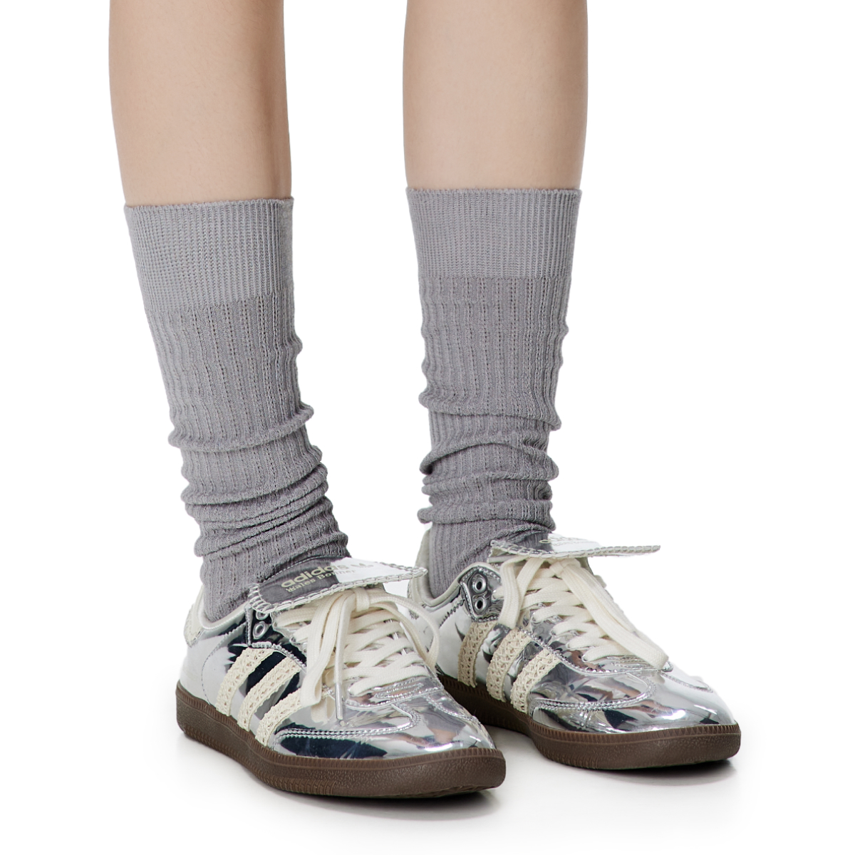 小腿袜PPSOCKS棉灰色堆堆简约长