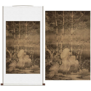 五代-徐熙《雪竹图》竹林积雪竖轴装裱高清微喷复制客厅装饰画