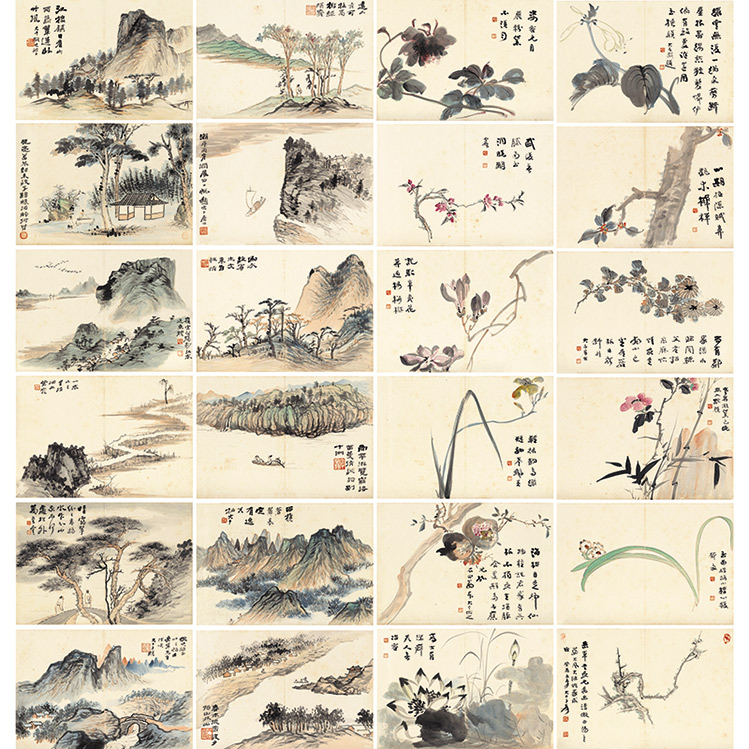 张大千山水花卉小品名家经典版画高清微喷复制客厅装饰画临摹学习