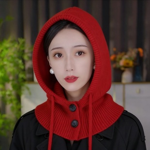 2025秋冬新款 针织保暖帽子围脖一体加厚多功能帽纯色百搭防风围巾