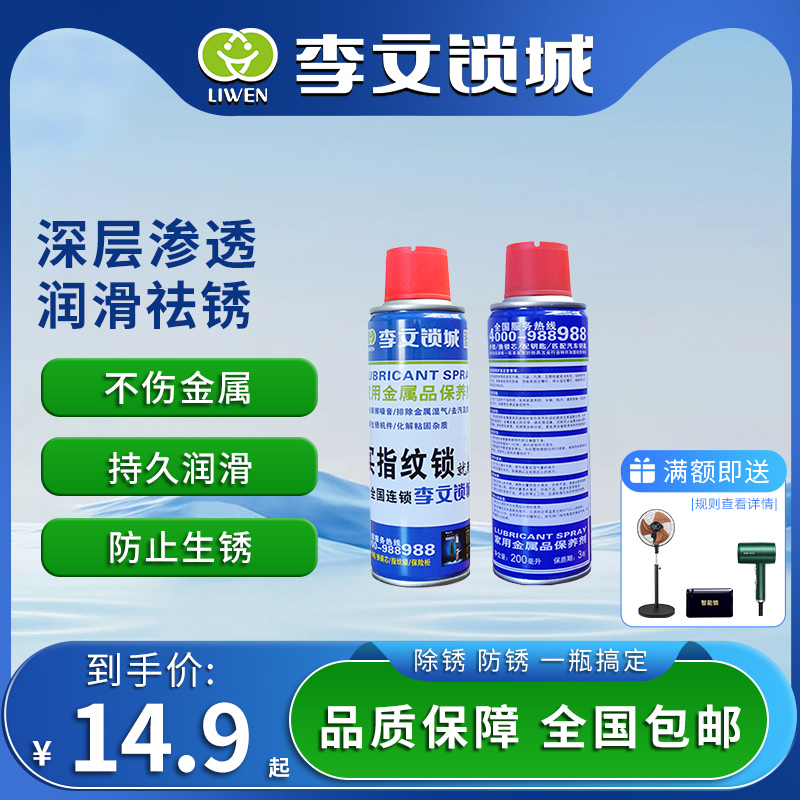李文锁城家用金属品除锈润滑多功能清洗门轴合页门锁清洗剂