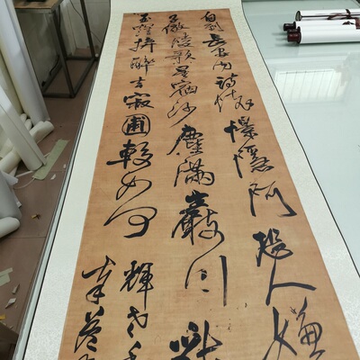 王铎书法条幅自作五律行草诗轴复古字画真迹微喷仿古复制装裱装饰