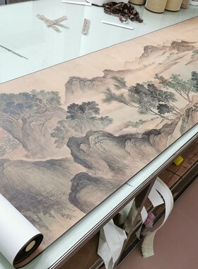 恽寿平国画湖山春暖图复古书画山水长卷真迹微喷仿古装裱手卷装饰