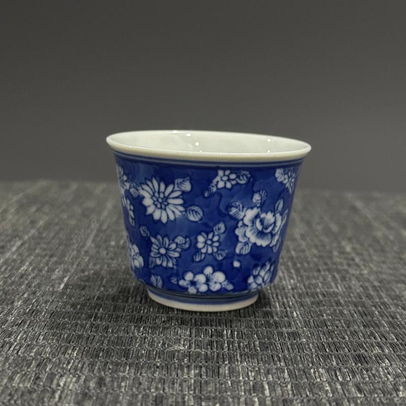 手绘茶具景德镇茶杯青花留白釉下彩567老厂货建国瓷厂功夫茶瓷器
