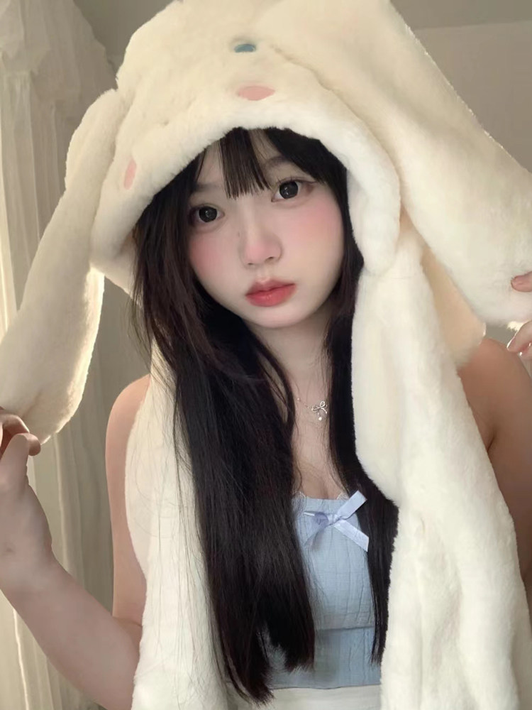 귀여운 플러시 계피 개 모자 스카프 및 장갑 여학생을위한 원피스 3 피스 세트 겨울 따뜻한 귀 보호 LEI FENG 모자