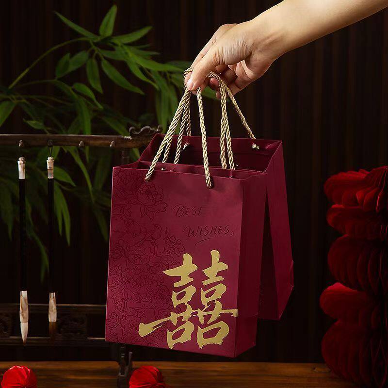 新款结婚喜袋手提袋订婚伴手礼袋盒子婚礼回礼喜糖高级空盒中式