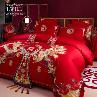 速发婚嫁绣式龙凤刺中喜结大红色被婚四六件套婚庆