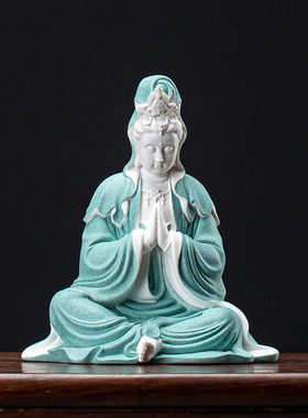 速发新中式观音菩厅摆件陶瓷工艺品禅意家居客萨桌面博饰架装古品