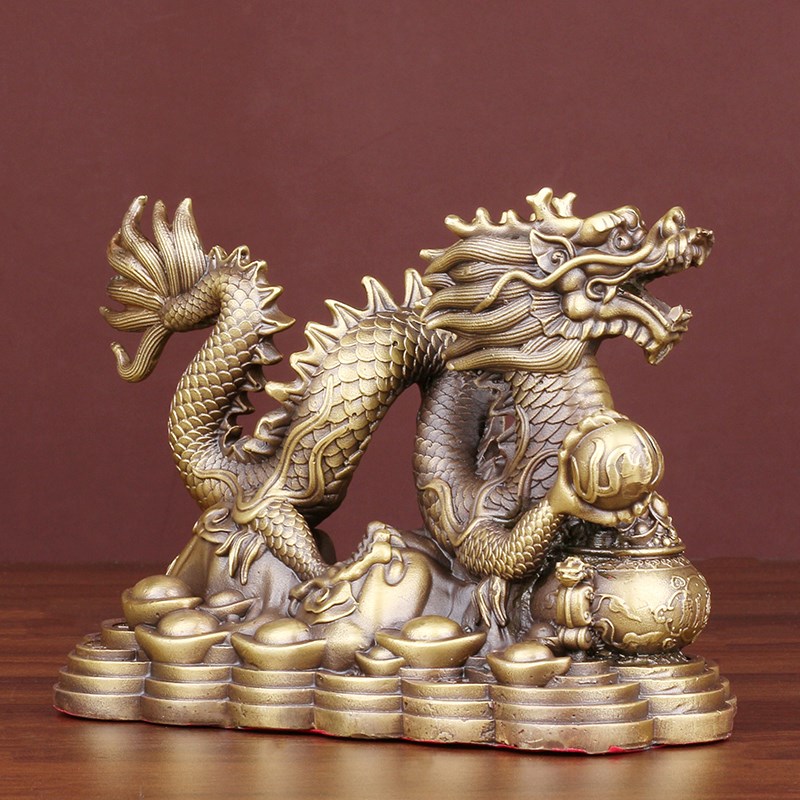 保真速发铜龙摆件黄铜龙形工艺品客厅办公室家居大号生.肖龙装饰