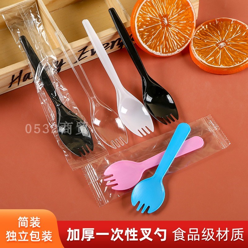 速发一次性叉勺塑料独用包装勺子蛋体一糕叉甜品沙拉商立单独叉子
