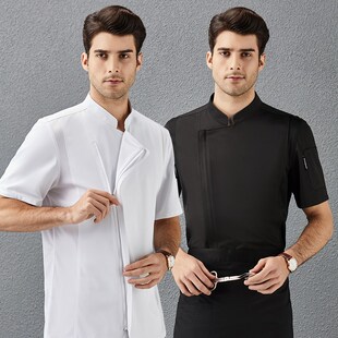 速发后档厨师工作服男总厨工衣白透高厨师长服套装夏季纯棉色气