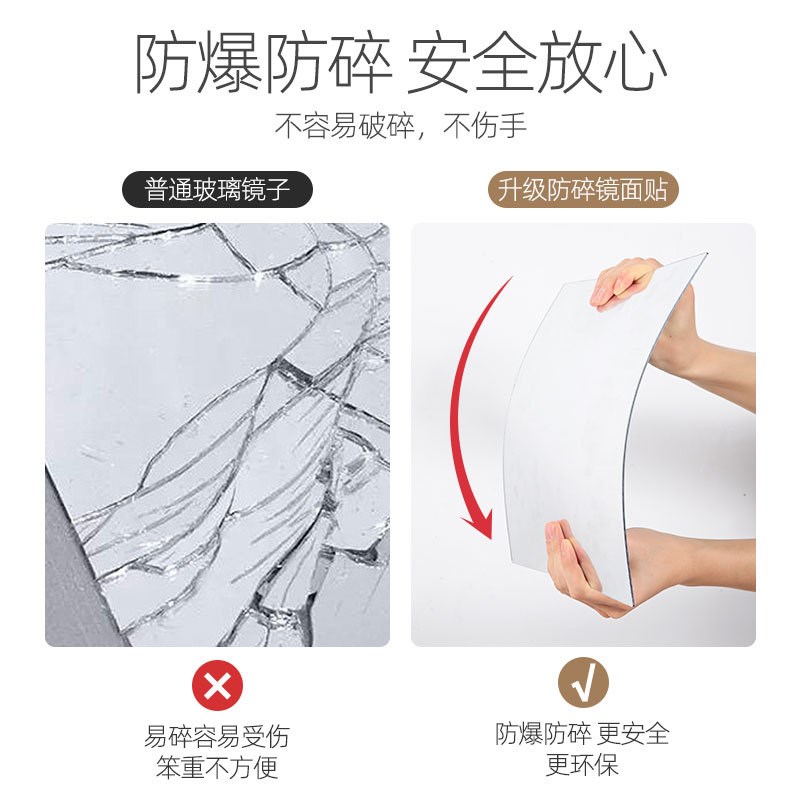 速发亚克力软镜镜门后高清衣柜镜可折叠衣身子家用贴墙镜子自粘穿