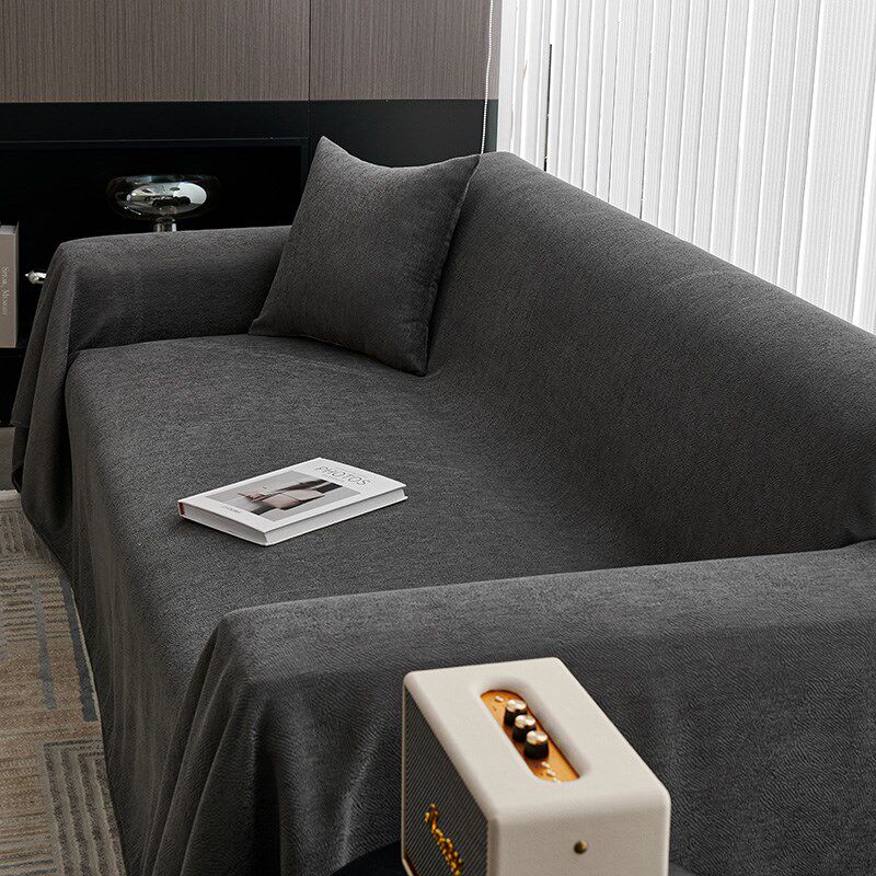 速发沙发盖布巾四季通用棉麻雪尼尔防猫爪灰色防尘全盖沙发套罩布