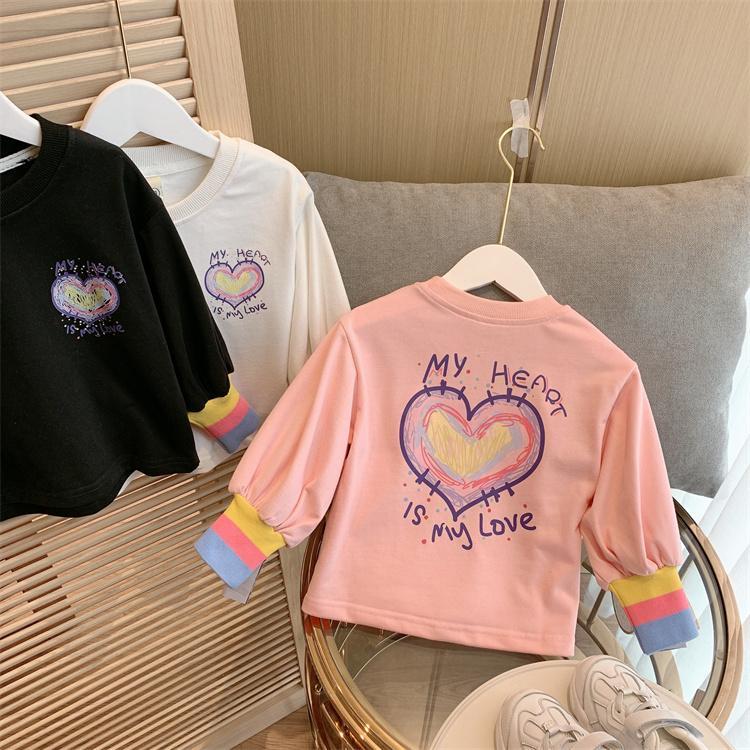 现货女童卫衣春秋款2024新款儿童韩版爱心宽松长袖小女孩洋气休闲