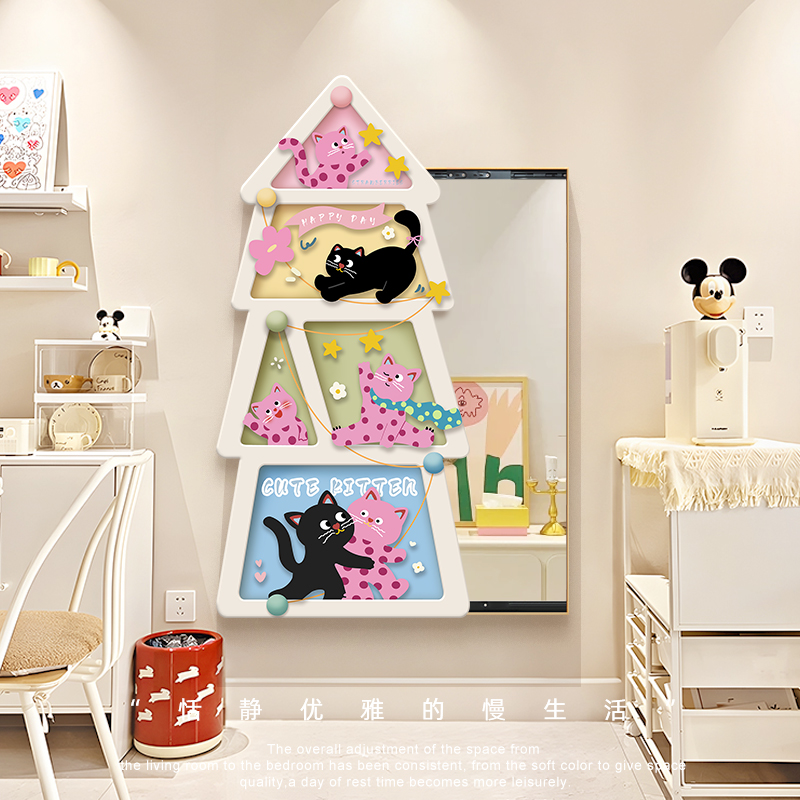 速发趣味多巴藏隐藏式画身镜装饰全推拉暗胺式猫咪穿衣镜子画玄关