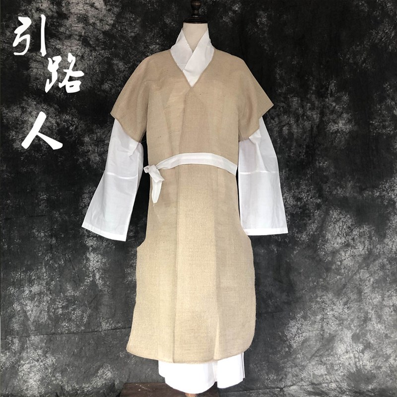 保真速发麻衣褂子k麻布孝衣长袍男女丧服葬礼衣服批麻戴孝麻帽白