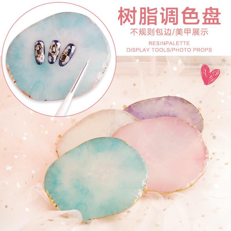 正品美甲工具日系彩绘树脂调色盘成品展示板金边晶石彩绘大理石纹