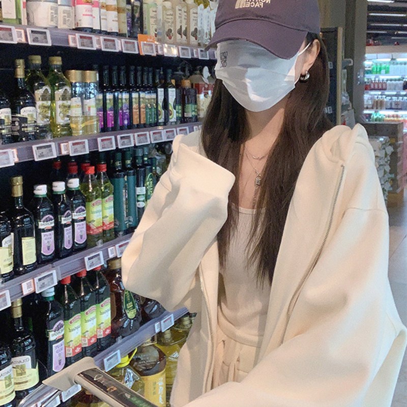 速发r动风连帽开衫厚绒加加卫衣秋冬ove运size大码外套上衣