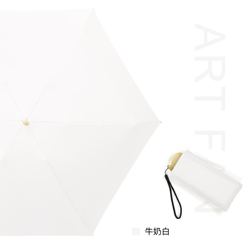 速发小清新纯色五扁折伞黑胶防意超轻六骨遮伞钛银胶创晒口袋伞