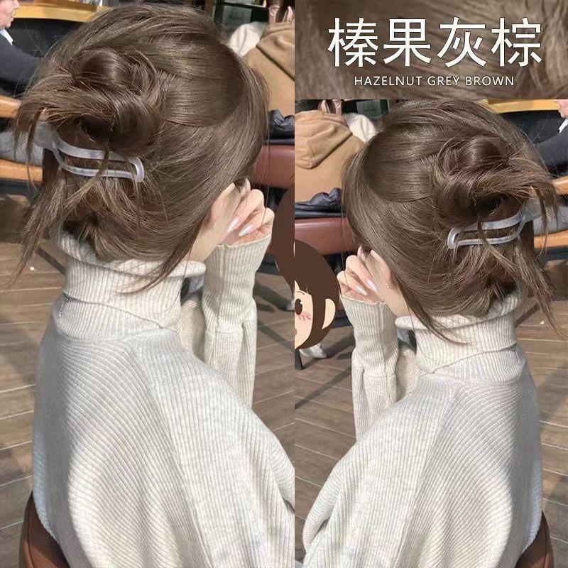 正品榛果灰棕色染发剂女2024流行色自己在家染发剂显白家用染发膏