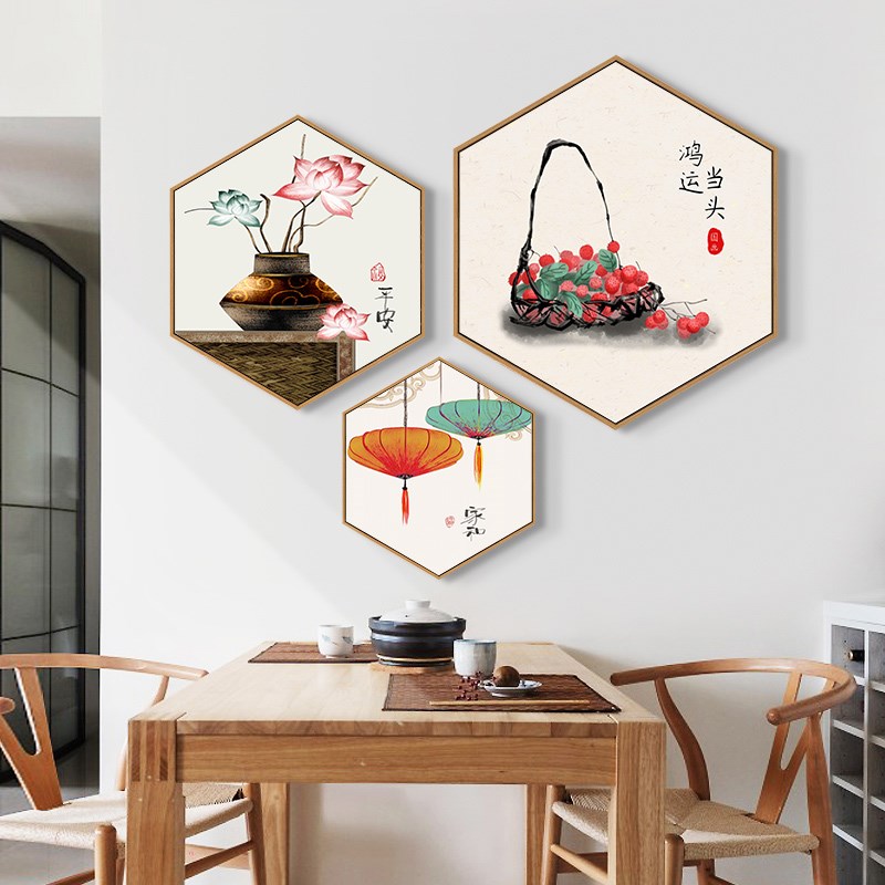 速发禅组六边形意合装饰画客厅玄关入户进门鞋柜国画中壁风餐厅挂