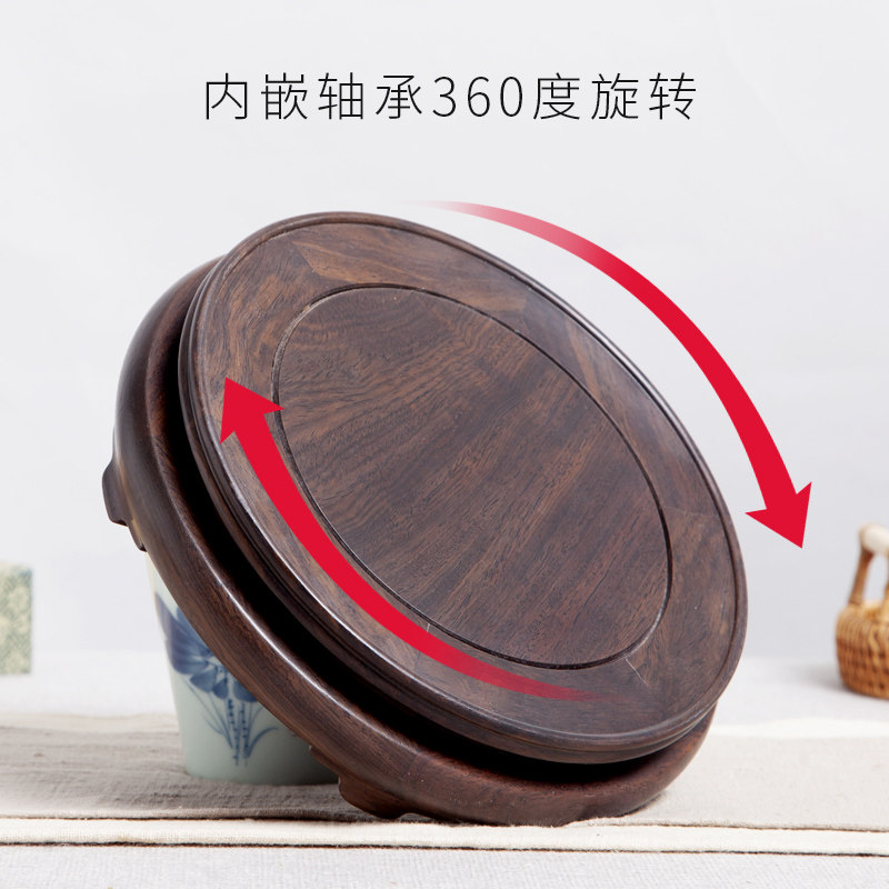 保真速发黑檀木红木旋转底座实y木质中式奇石头花盆花瓶工艺品摆