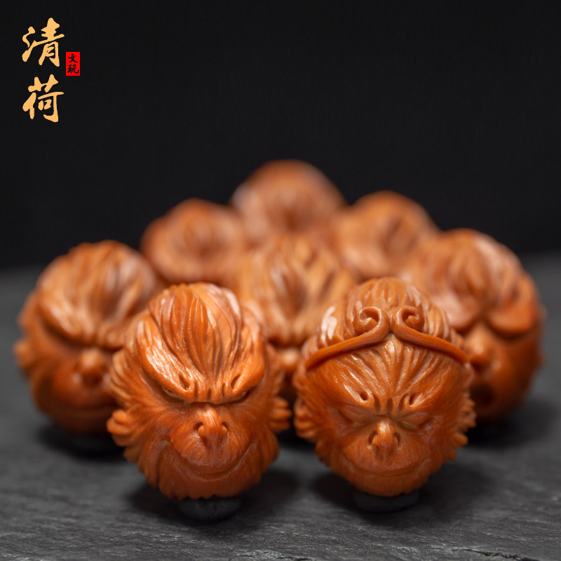 速发苏工橄榄核雕纯手工雕刻大籽齐天大圣猴头猴子橄榄胡把件手串