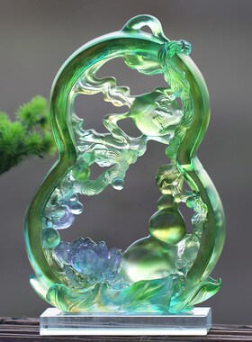 速发琉璃大富大贵葫芦件办居家客厅摆公桌面摆放节日贺礼祝寿礼品