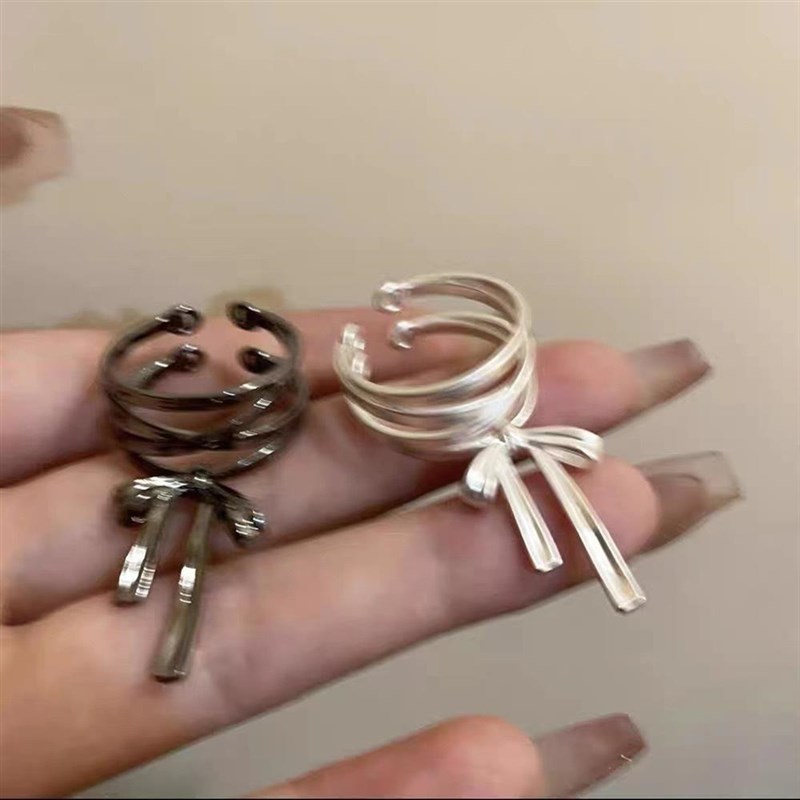 速发芭蕾风蝴蝶结丝带开口戒指女小众设计可调节食指戒网红甜酷指
