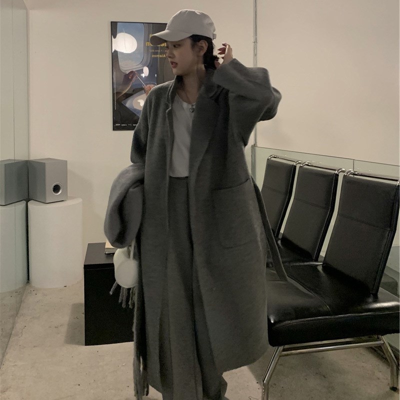 速发2024年秋冬季流行双面绒毛呢外套女中长款过膝新款小个子呢子