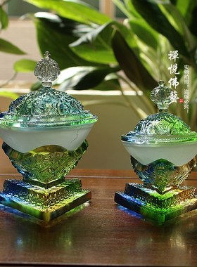 速发密宗杯具 古法琉璃 托巴碗 护法供佛 藏传家用摆件彩法器  色