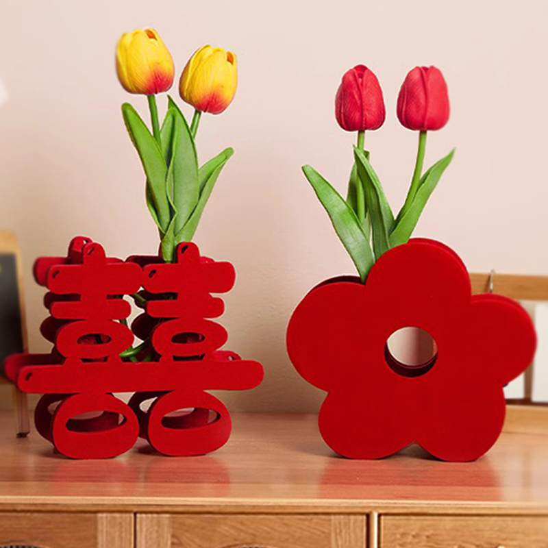 速发订婚字织布喜不立体摆件花瓶摆台婚房布置卧室装饰结婚客厅