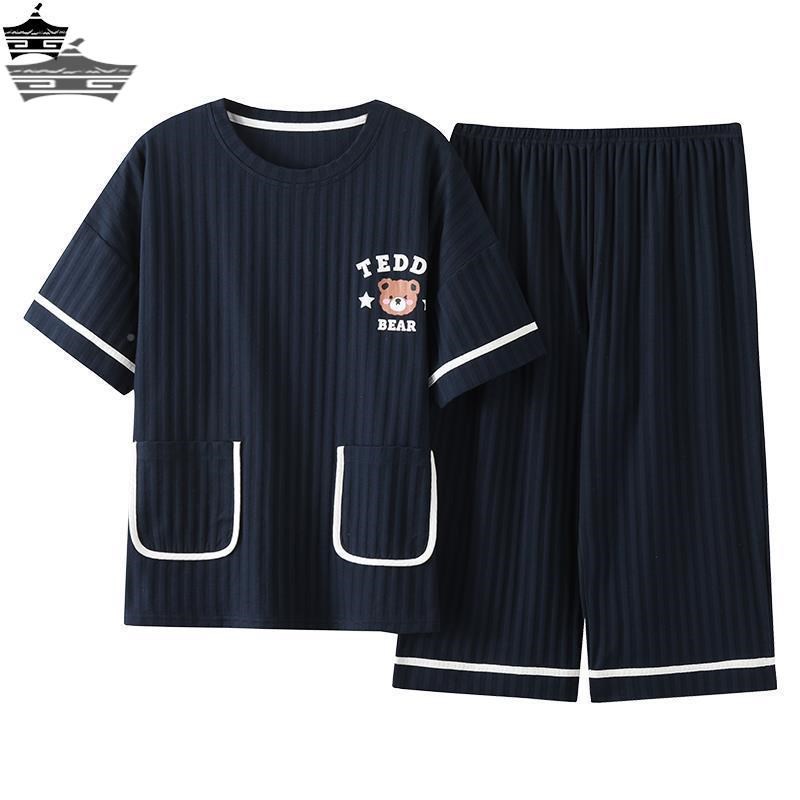 现货卡通睡衣女夏季短袖七分裤特大码200斤宽松版家居服套装胖mm