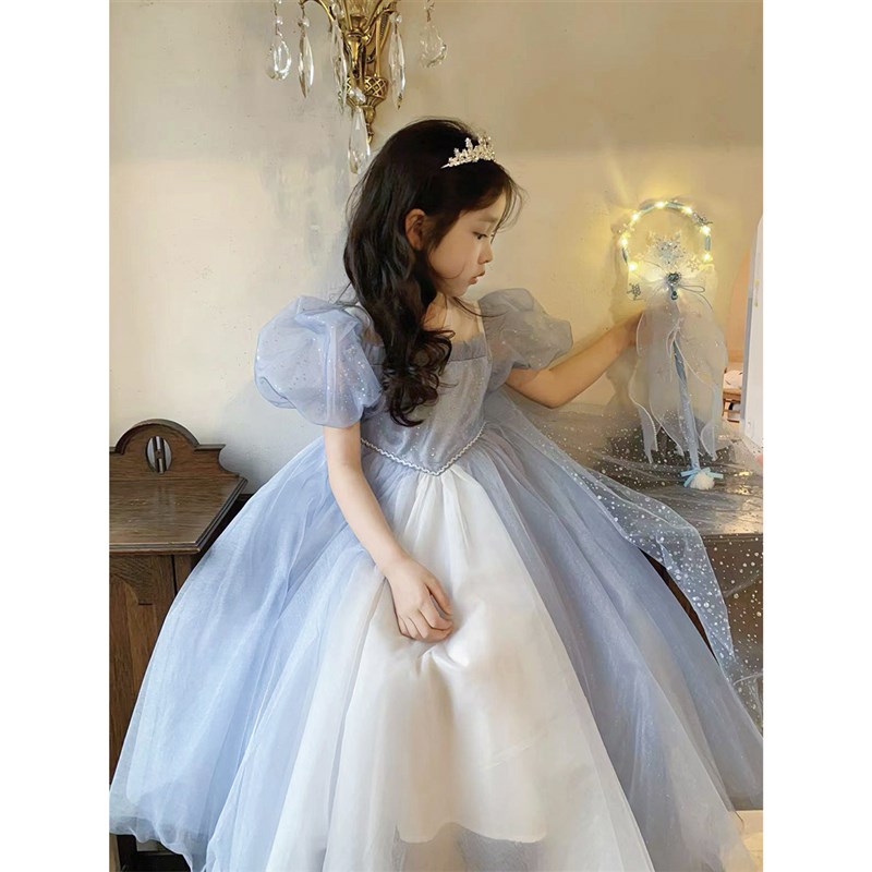 现货YFY春夏女童艾莎公主连衣裙会发光的裙子冰雪雪花披肩生日礼