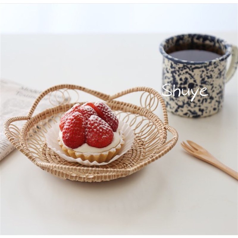 现货手工韩国ins藤编水果篮花瓣手工编织L水果盘面包篮子网红拍照