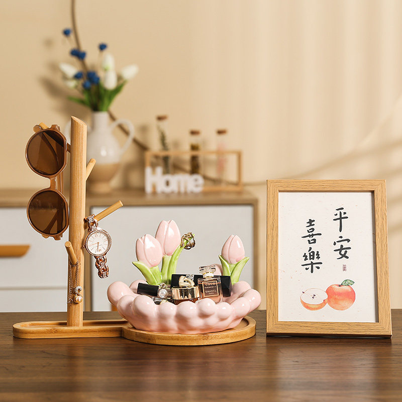 现货轻奢高档郁金香入户玄关钥匙C收纳盒桌面托盘首饰化妆品杂物