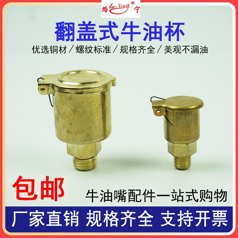新品铜弹簧盖油杯弹盖牛油杯翻盖式机油杯机床设N备润滑油嘴M6M8M