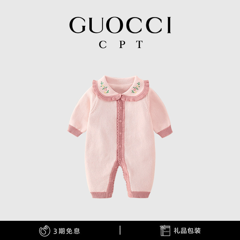 保真速发婴儿衣服秋冬连r身毛衣女宝宝满月公主服可爱粉色网红爬